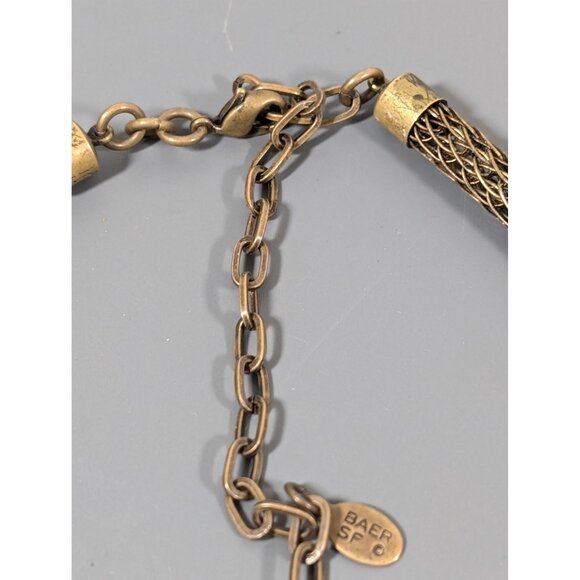 Marjorie Baer SF Bronze Tone Mixed Metal Mesh Chain Bar Pendant Necklace 21" - Picture 6 of 10